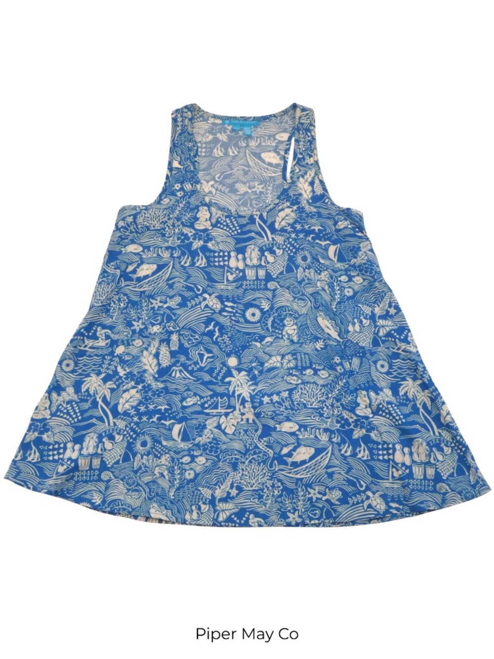 Tori Richard Blue Coastal Print Tank Top XS Resort Wear